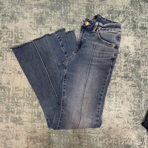 Express Dark Blue 70’s Flare mid-rise Jeans size small short